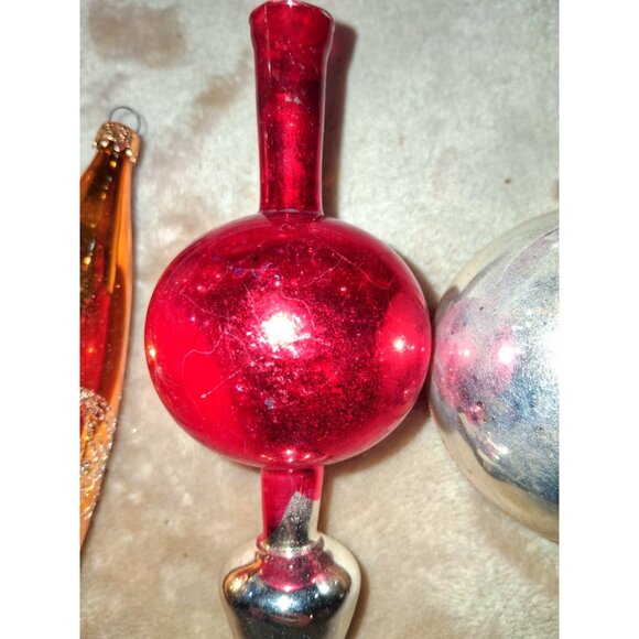 Vintage Christmas Tree Ornament Set Glass Reflective Hand Decorated Holiday Deco - Picture 9 of 11